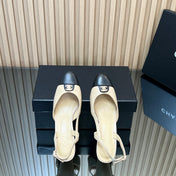 CHANEL 25S SLINGBACK SHOE LOGO 65MM IN BEIGE CALFSKIN GOLD HARDWRE