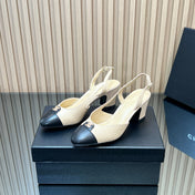 CHANEL 25S SLINGBACK SHOE LOGO 65MM IN BEIGE CALFSKIN GOLD HARDWARE