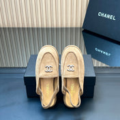 CHANEL 25S BACK STRAP MULE 15MM IN LIGHT BROWN SUEDE SILVER HARDWARE