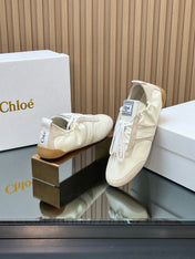 CHLOÉ 26S SNEAKERS IN CREAM WHITE CALFSKIN AND LIGHT PINK SUEDE