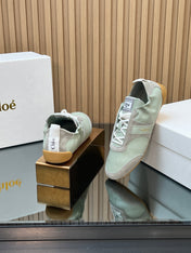 CHLOÉ 26S SNEAKERS IN LIGHT GREEN CALFSKIN AND GREY SUEDE