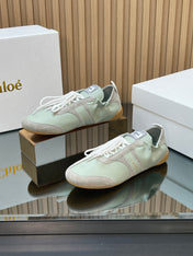 CHLOÉ 26S SNEAKERS IN LIGHT GREEN CALFSKIN AND GREY SUEDE