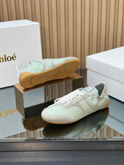 CHLOÉ 26S SNEAKERS IN LIGHT GREEN CALFSKIN AND GREY SUEDE