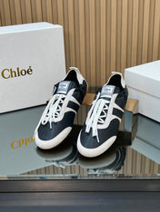 CHLOÉ 26S SNEAKERS IN BLACK CALFSKIN AND CREAM WHITE SUEDE