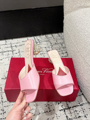 ROGER VIVIER 25S CRYSTAL HEEL MULE IN LIGHT PINK CALFSKIN