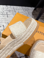 LV PLATFORM ESPADRILLE SANDALS 25S IN BEIGE FABRIC