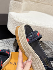 LV PLATFORM ESPADRILLE SANDALS 25S IN NAVY BLUE DENIM