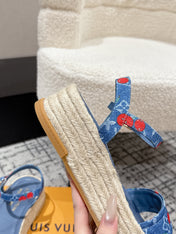 LV PLATFORM ESPADRILLE SANDALS 25S IN BLUE DENIM