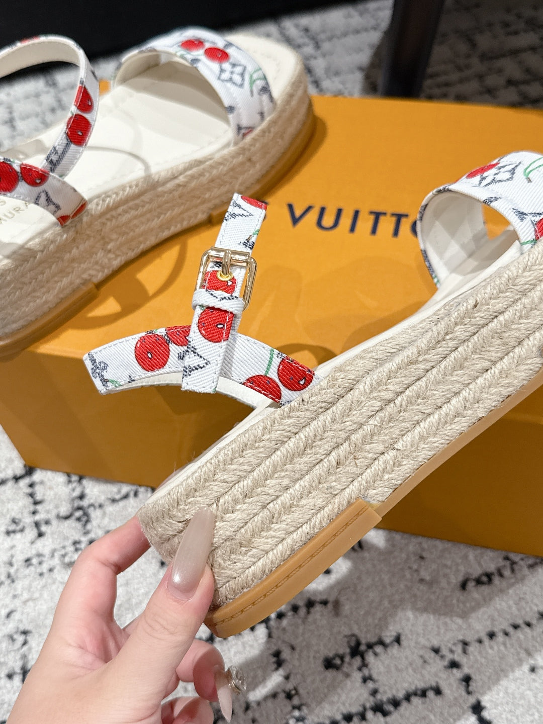 LV PLATFORM ESPADRILLE SANDALS 25S IN WHITE DENIM