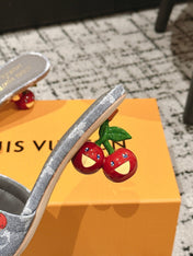 LV CHERRY HIGH HEELS 25S 55 MM IN GREY DENIM STYLE 7