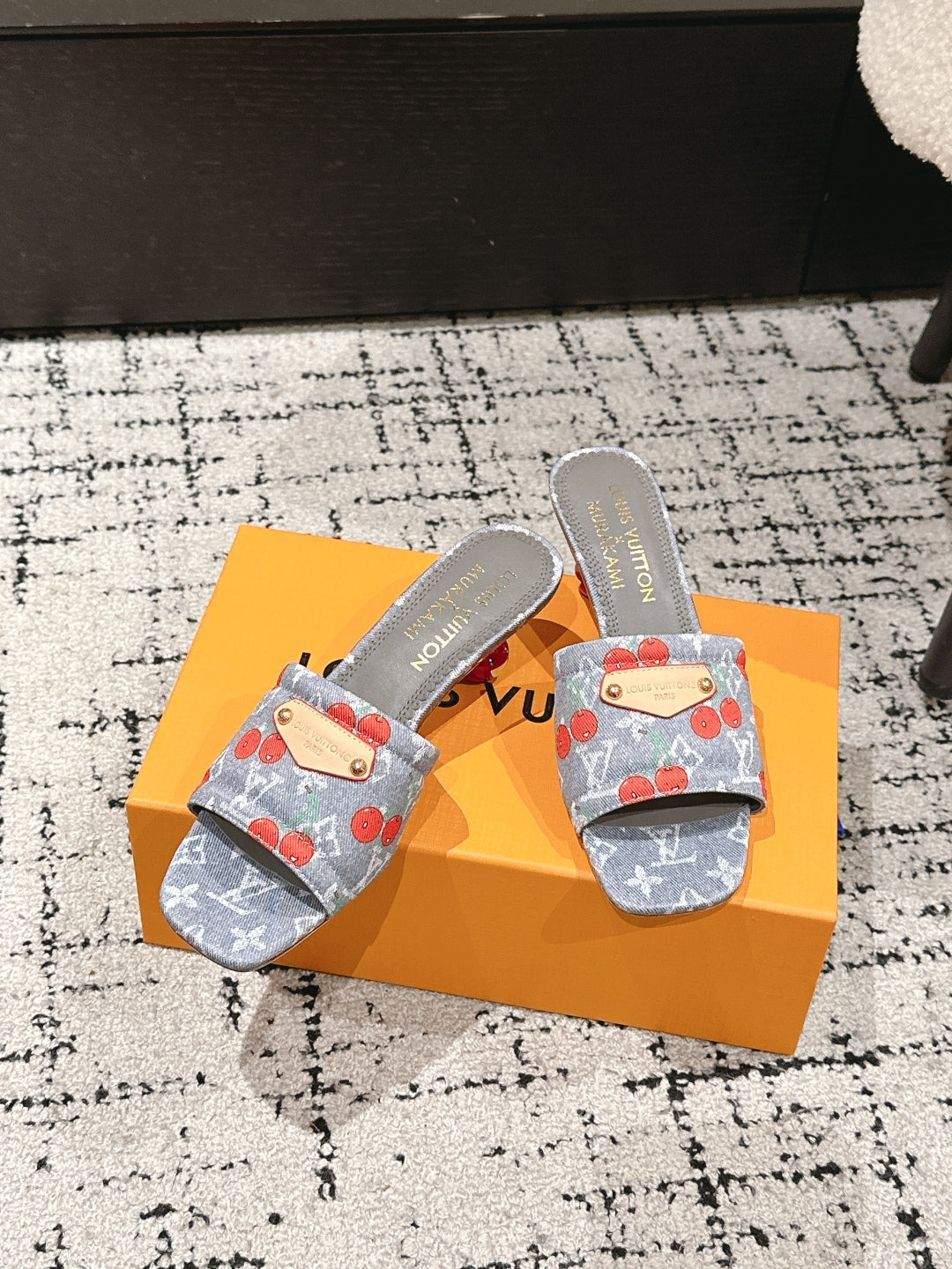 LV CHERRY HIGH HEELS 25S 55 MM IN GREY DENIM STYLE 7