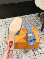 LV CHERRY HIGH HEELS 25S 55 MM IN BLUE DENIM STYLE 6