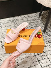 LV CHERRY HIGH HEELS 25S 55 MM IN LIGHT PINK DENIM STYLE 4