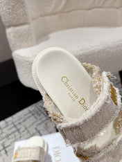 DIOR SANDALS 25S IN CREAM WHITE TWEED AND CALFSKIN WITH GOLD HARDWARE