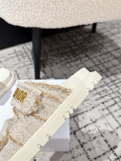DIOR SANDALS 25S IN CREAM WHITE TWEED AND CALFSKIN WITH GOLD HARDWARE