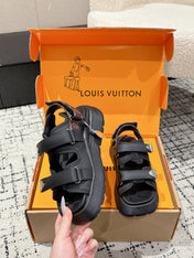 LV WEDGE SANDALS 25S 55 MM IN BLACK CALFSKIN