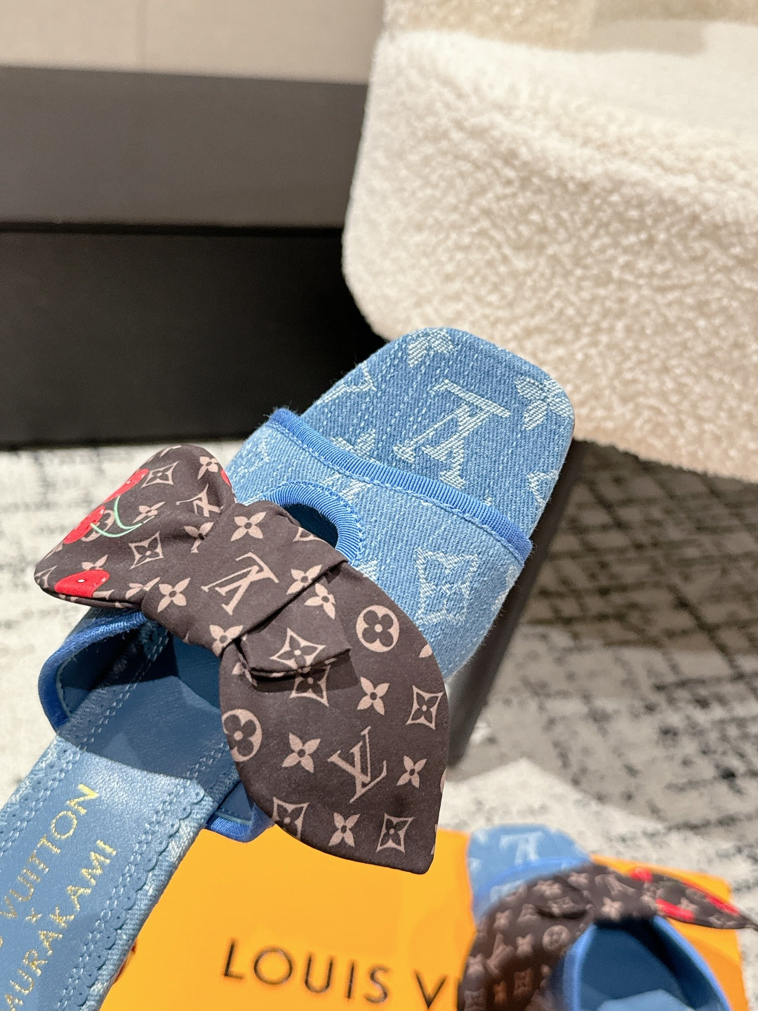 LV CHERRY HIGH HEELS 25S IN BLUE DENIM WITH BOW STYLE 8