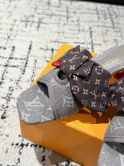 LV CHERRY HIGH HEELS 25S IN DARK GREY DENIM WITH BOW STYLE 7