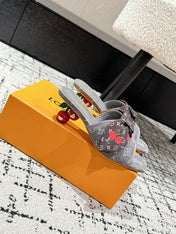 LV CHERRY HIGH HEELS 25S IN DARK GREY DENIM WITH BOW STYLE 7