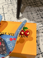 LV CHERRY HIGH HEELS 25S IN BLUE DENIM WITH BOW STYLE 3