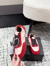 PRADA 25S COLLAPSE SNEAKERS IN RED RE NYLON AND SUEDE