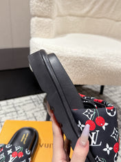 LV MIAMI-STYLE SANDALS 25S IN BLACK FABRIC AND CALFSKIN
