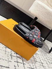 LV MIAMI-STYLE SANDALS 25S IN BLACK FABRIC AND CALFSKIN