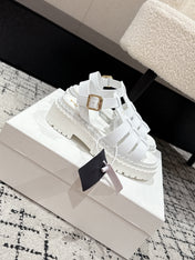 PRADA 25S FISHERMAN OPEN TOE SANDALS IN WHITE CALFSKIN