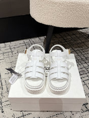 PRADA 25S FISHERMAN OPEN TOE SANDALS IN WHITE CALFSKIN
