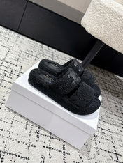 CELINE 25S SLIDES TRIOMPHE IN BLACK SPONGE FABRIC