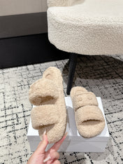 CELINE 25S SLIDES TRIOMPHE IN BIEGE SPONGE FABRIC