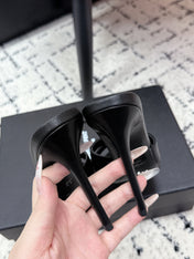 YSL 26S HEELED SANDALS 95 MM IN BLACK CALFSKIN WITH CROSS STRAP