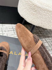ALAIA 26S  BALLET FLATS IN BROWN SUEDE AND WOOL