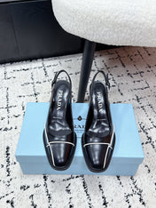 PRADA 26S SLINGBACK PUMPS 70MM IN BLACK SHINY CALFSKIN