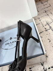PRADA 26S POINTED-TOE HIGH HEELS 55MM IN BLACK CALFSKIN WITH BOW
