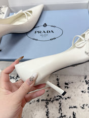 PRADA 26S POINTED-TOE HIGH HEELS 75MM IN CREAM WHITE CALFSKIN