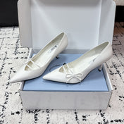 PRADA 26S POINTED-TOE HIGH HEELS 75MM IN CREAM WHITE CALFSKIN