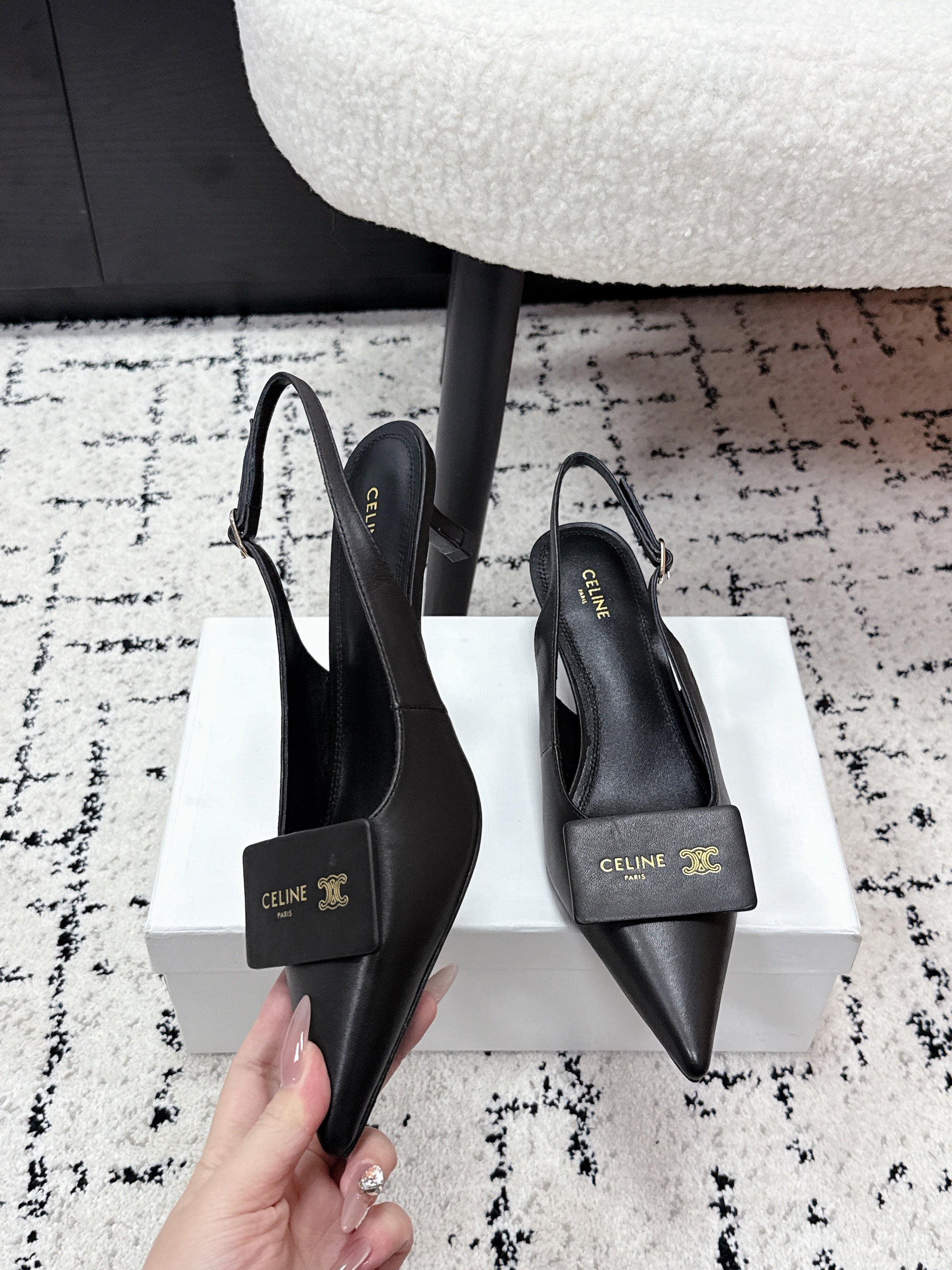 CELINE 26S HIGH-HEEL SLINGBACK 35 MM IN BLACK CALFSKIN