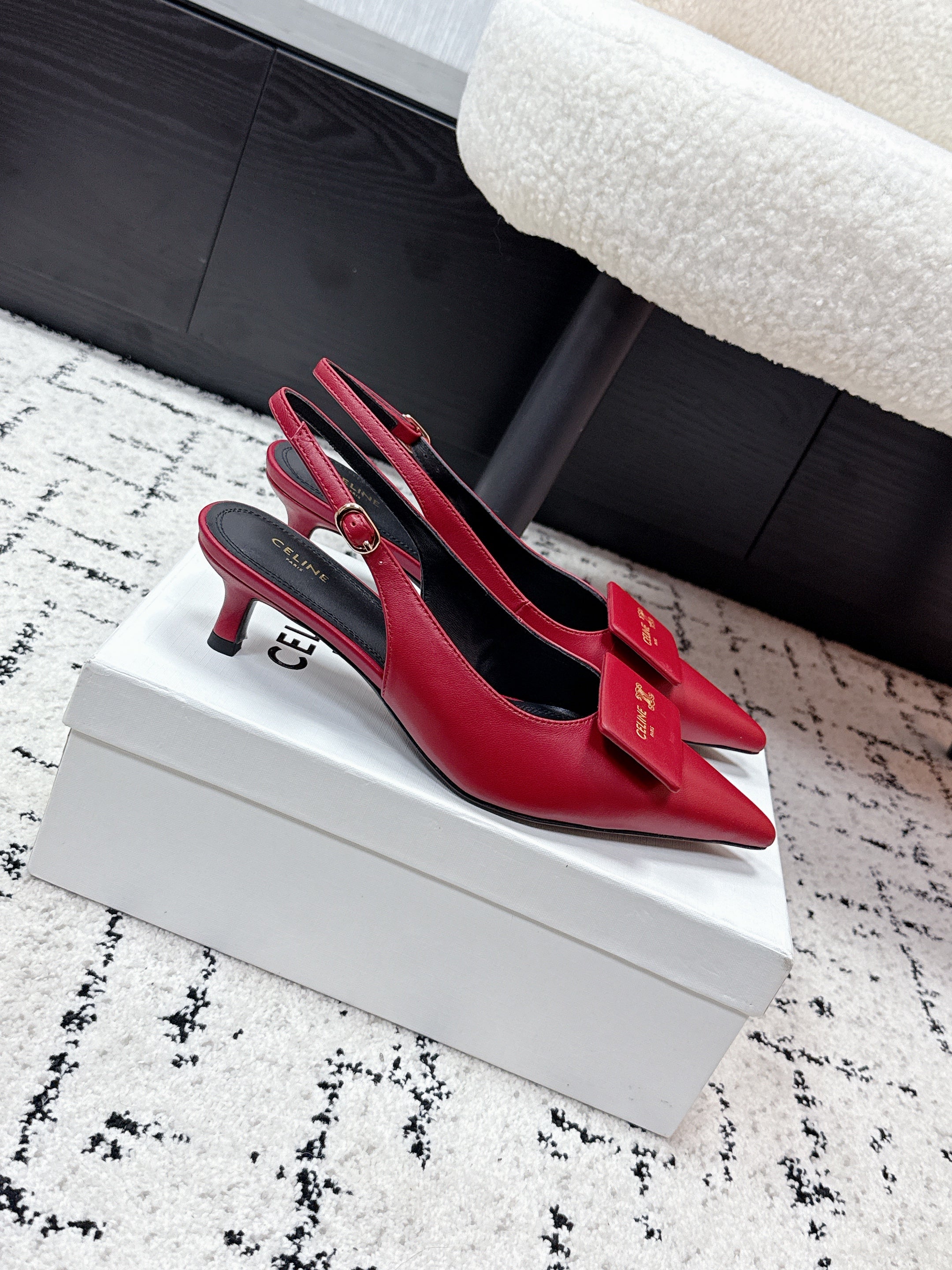 CELINE 26S HIGH-HEEL SLINGBACK 35 MM IN DARK RED CALFSKIN