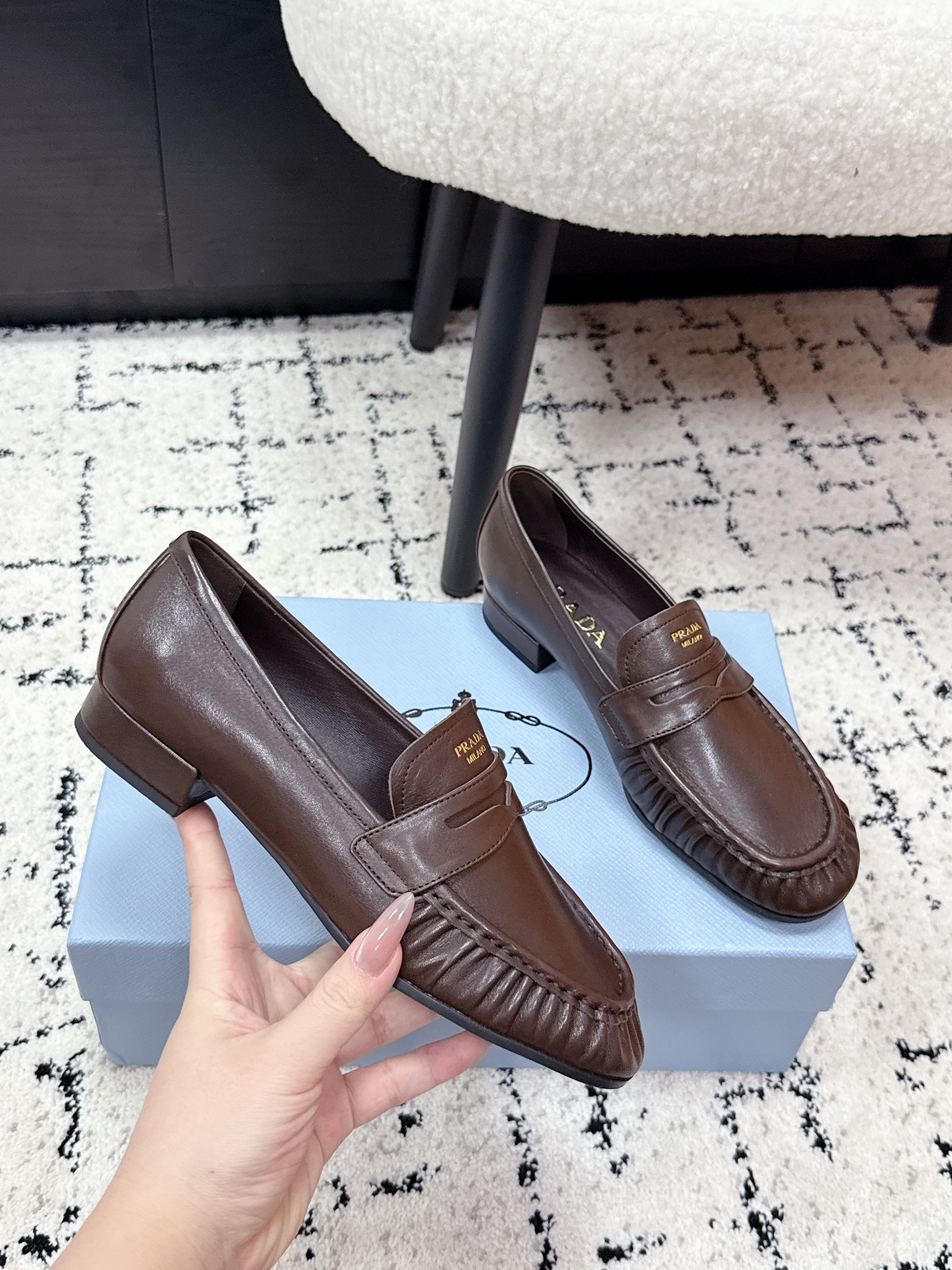 PRADA 26S LOAFERS 25MM IN DARK BROWN CALFSKIN