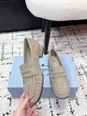 PRADA 26S LOAFERS 25MM IN BEIGE SUEDE