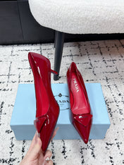 PRADA 26S POINTED-TOE HIGH HEELS 60MM IN DARK RED PATENT CALFSKIN WITH LOGO