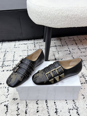 CHLOÉ 26S FLAT SHOES IN BLACK CALFSKIN WITH METAL STUDS