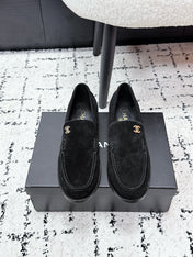 CHANEL 26S LOAFERS IN BLACK SUEDE WITH CC LOGO