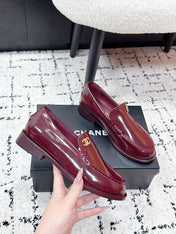 CHANEL 26S LOAFERS IN BURGUNDY RED PATENT CALFSKIN WITH CC LOGO