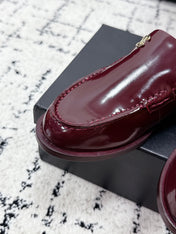 CHANEL 26S LOAFERS IN BURGUNDY RED PATENT CALFSKIN WITH CC LOGO