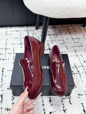 CHANEL 26S LOAFERS IN BURGUNDY RED PATENT CALFSKIN WITH CC LOGO