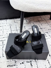 ALAIA 26S DOUBLE STRAP WEDGE SANDALS 95 MM IN BLACK SUEDE