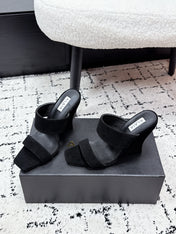 ALAIA 26S DOUBLE STRAP WEDGE SANDALS 110 MM IN BLACK SUEDE