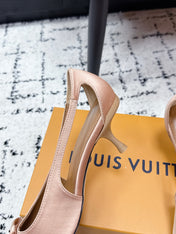LV 26S SLINGBACK PUMPS 50MM IN DARK BEIGE SATIN WITH BOW